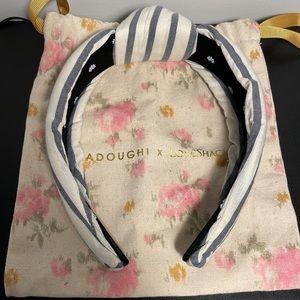 Lele Sadoughi x Loveshackfancy blue and white striped knotted headband